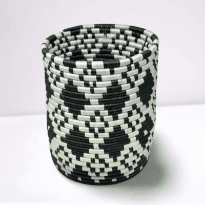 Beautiful black White patterns handwoven storage basket min