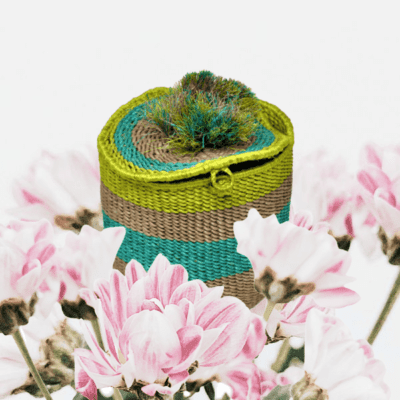 Rwandan Natural Handwoven Multi Color Sisal Basket. min